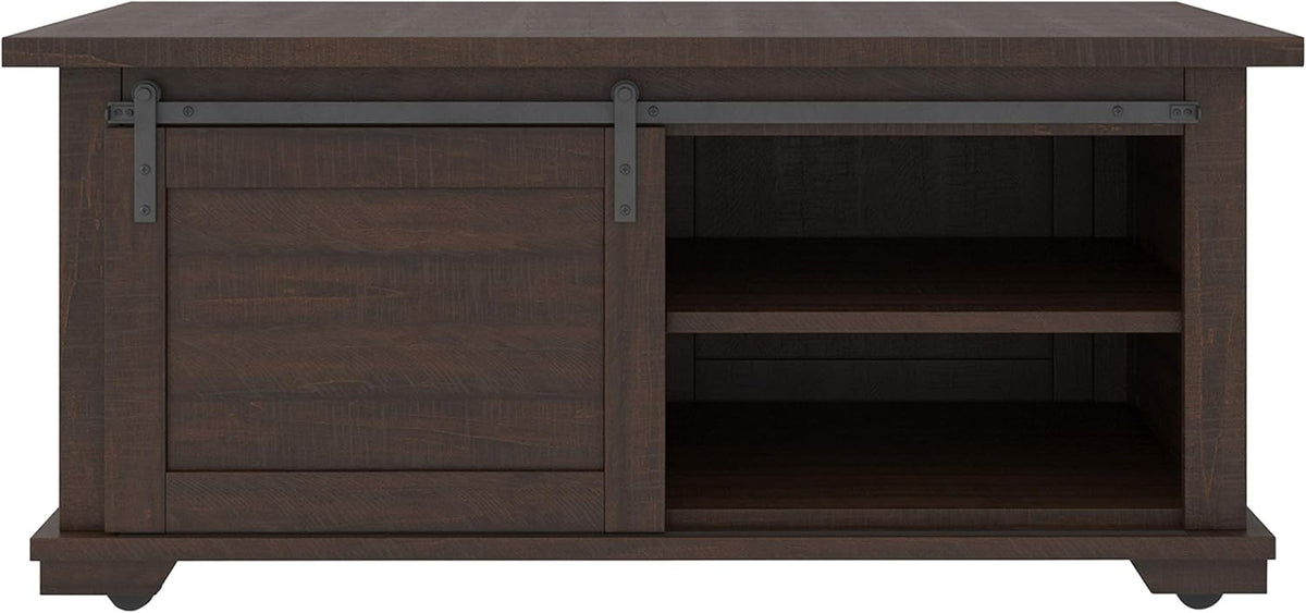Farmhouse Rectangular Coffee Table with Sliding Barn Doors, Dark Brown V245741