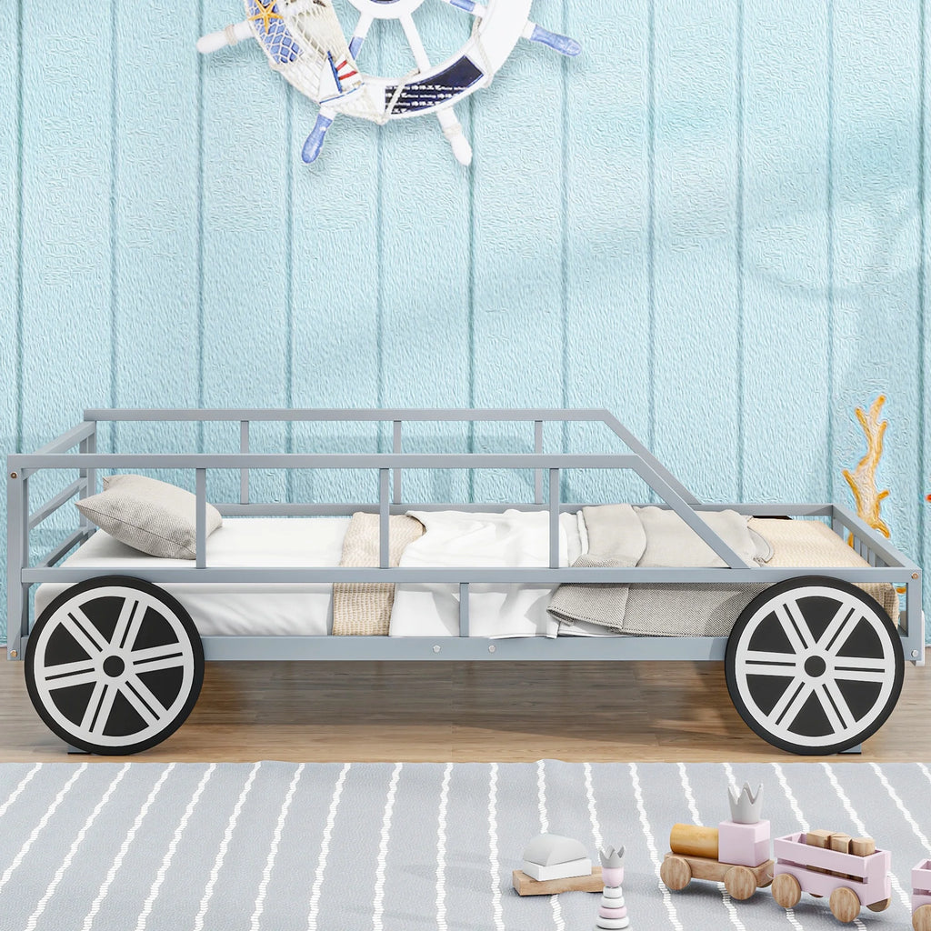 Metal Twin Size Car-Shaped Platform Bed with Tires O309103