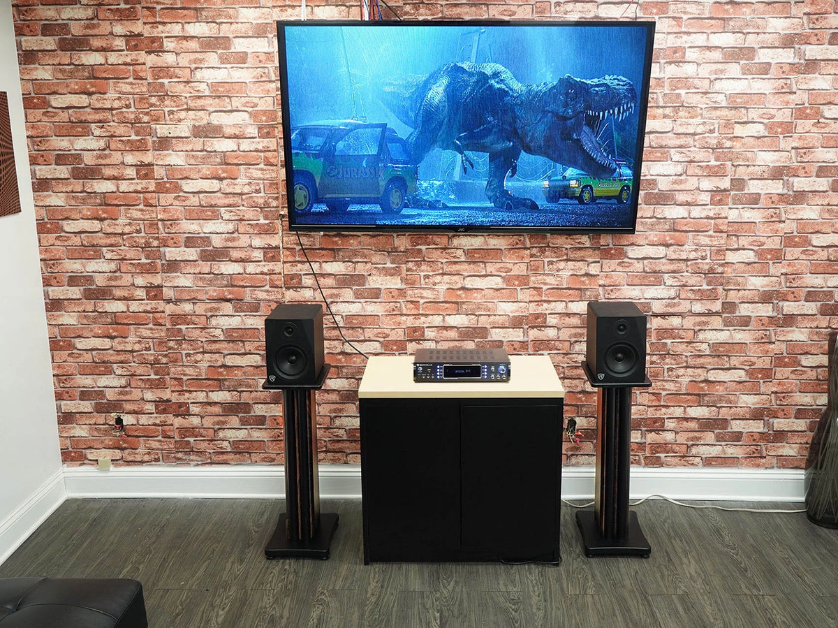 28" Dark Wood Grain Speaker Stands H317