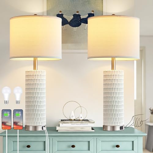 Set of 2 Tall Table Lamps with Dual USB Ports and Touch Control E44896