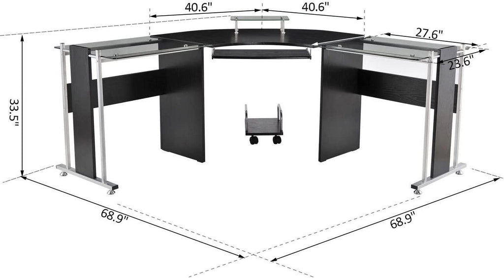 69" L-Shaped Tempered Glass Computer Desk with Monitor Stand U21241