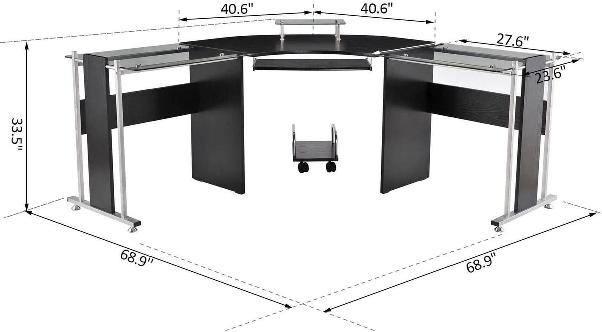 69" L-Shaped Tempered Glass Computer Desk with Monitor Stand U21241