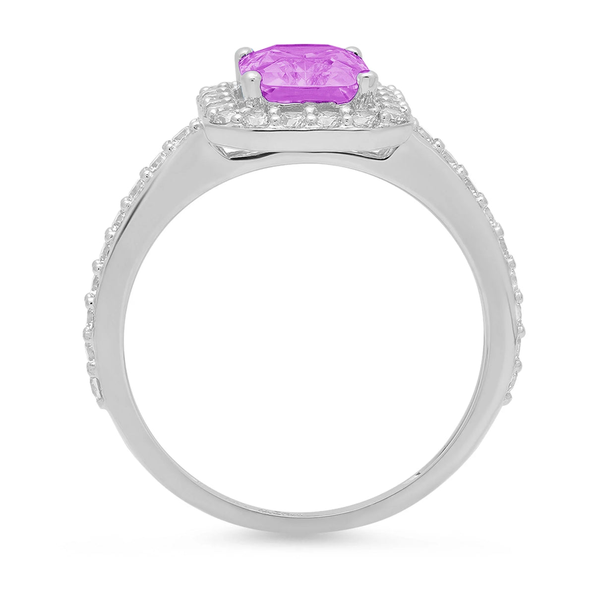 Emerald Cut Simulated Alexandrite Halo Ring, 18k White Gold, Size 3.75 D272