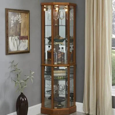 Oak Corner Lighted Curio Cabinet A28607