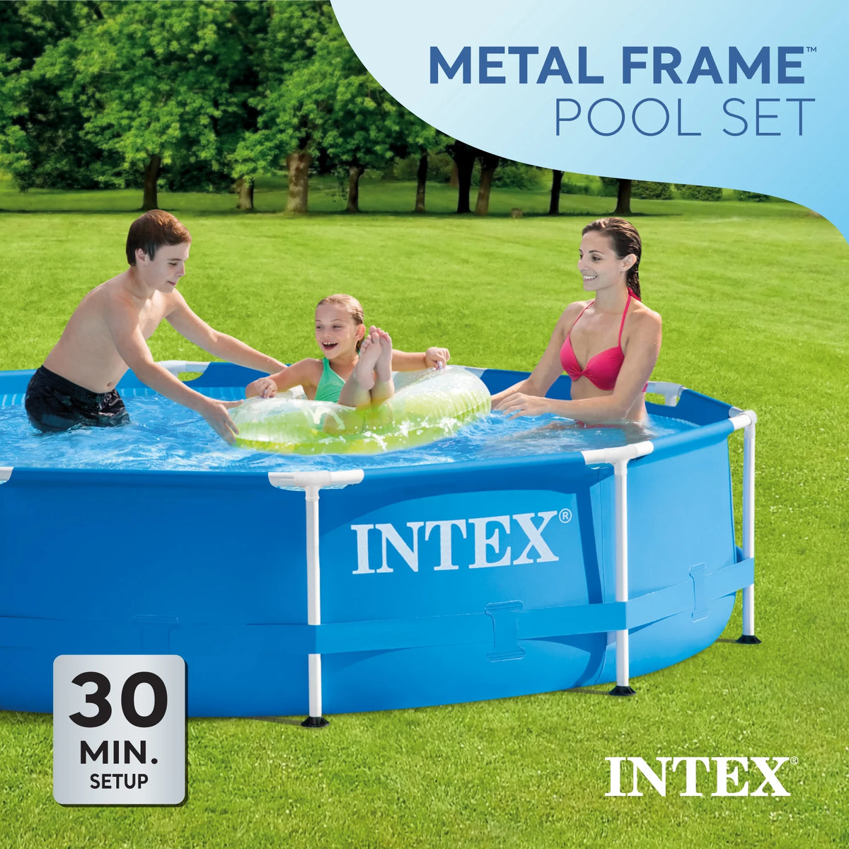 10' x 30 Metal Frame Round Above Ground Swimming Pool with Pump J36804