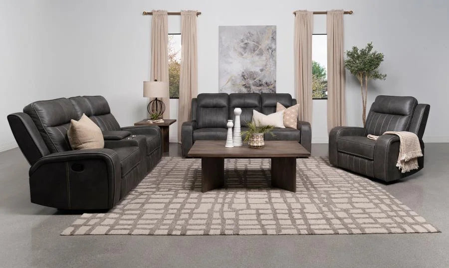 Grey Upholstered Reclining Loveseat D9472