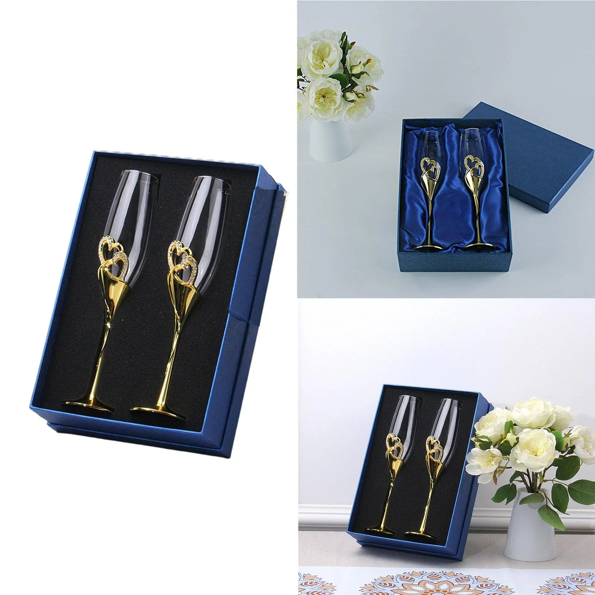 Champagne Flutes Glass Set of 2 Hand Blown Crystal P1068
