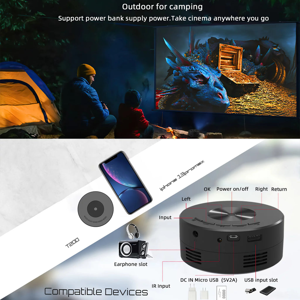 Portable Mini Projector with Remote Control Built-in Speaker I506