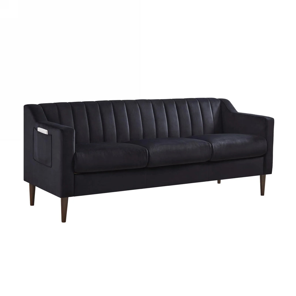 Velvet Upholstered Chesterfield Sofa with Wooden Legs Y7624