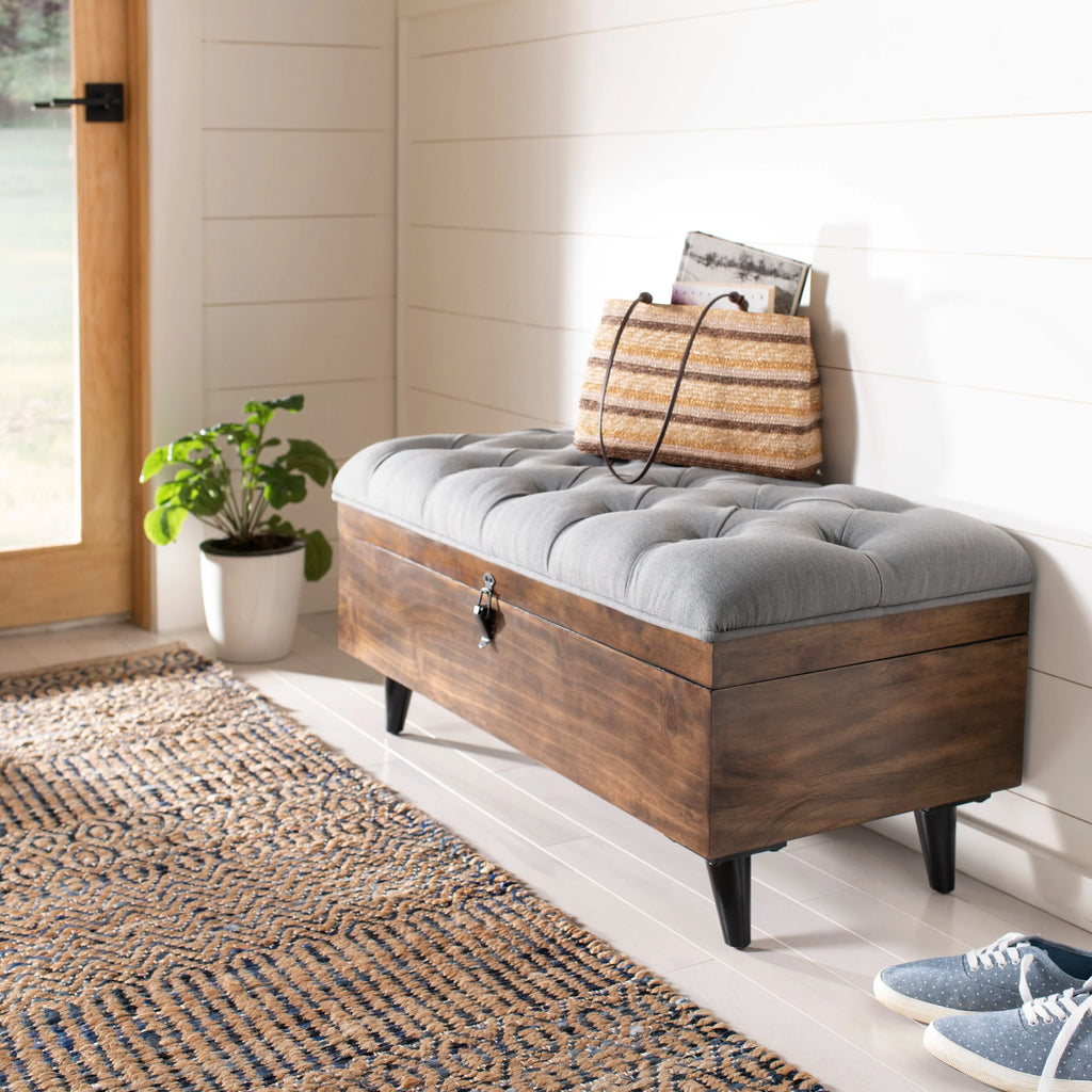 Grey Linen Storage Ottoman Q4341