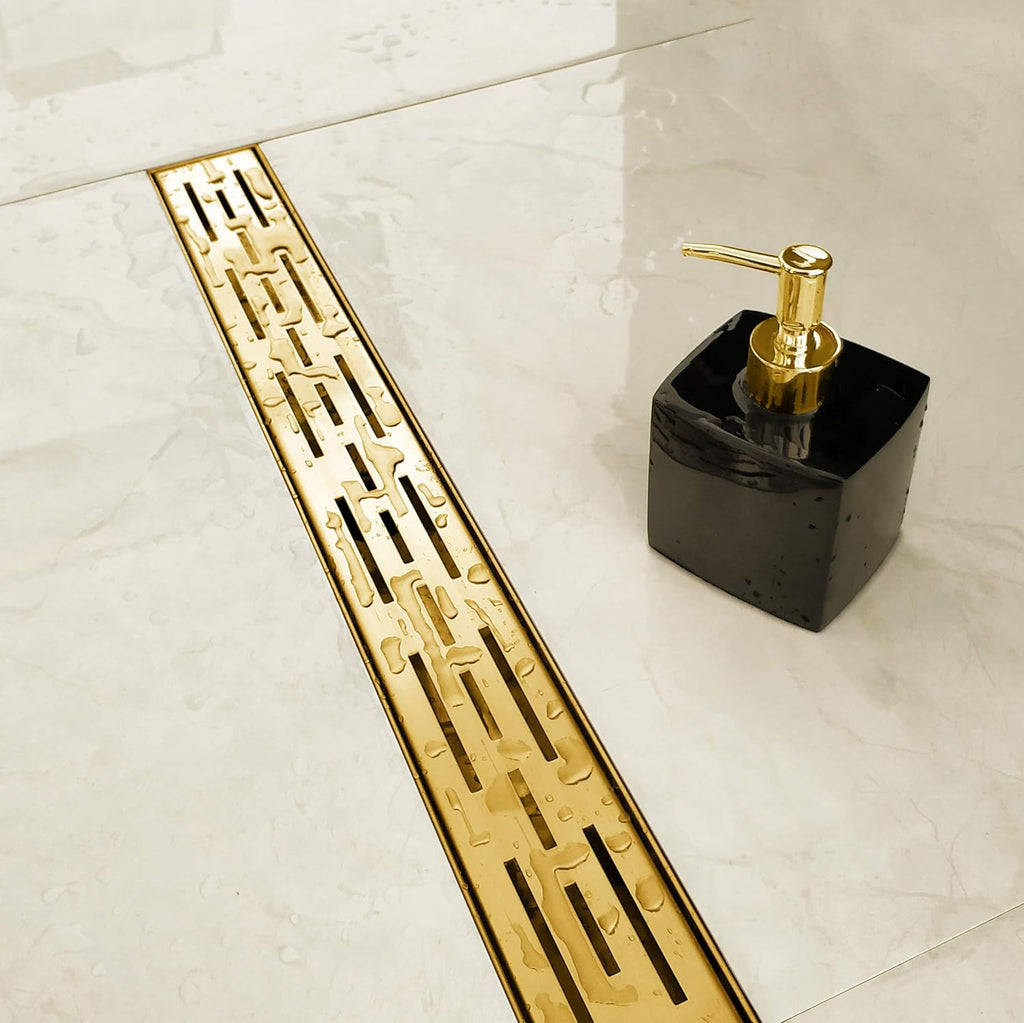 24 in Rectangular Linear Shower Drain with Brickwork Pattern Grate, Brushed 304 Stainless Steel, Black Pack of 2 H48825