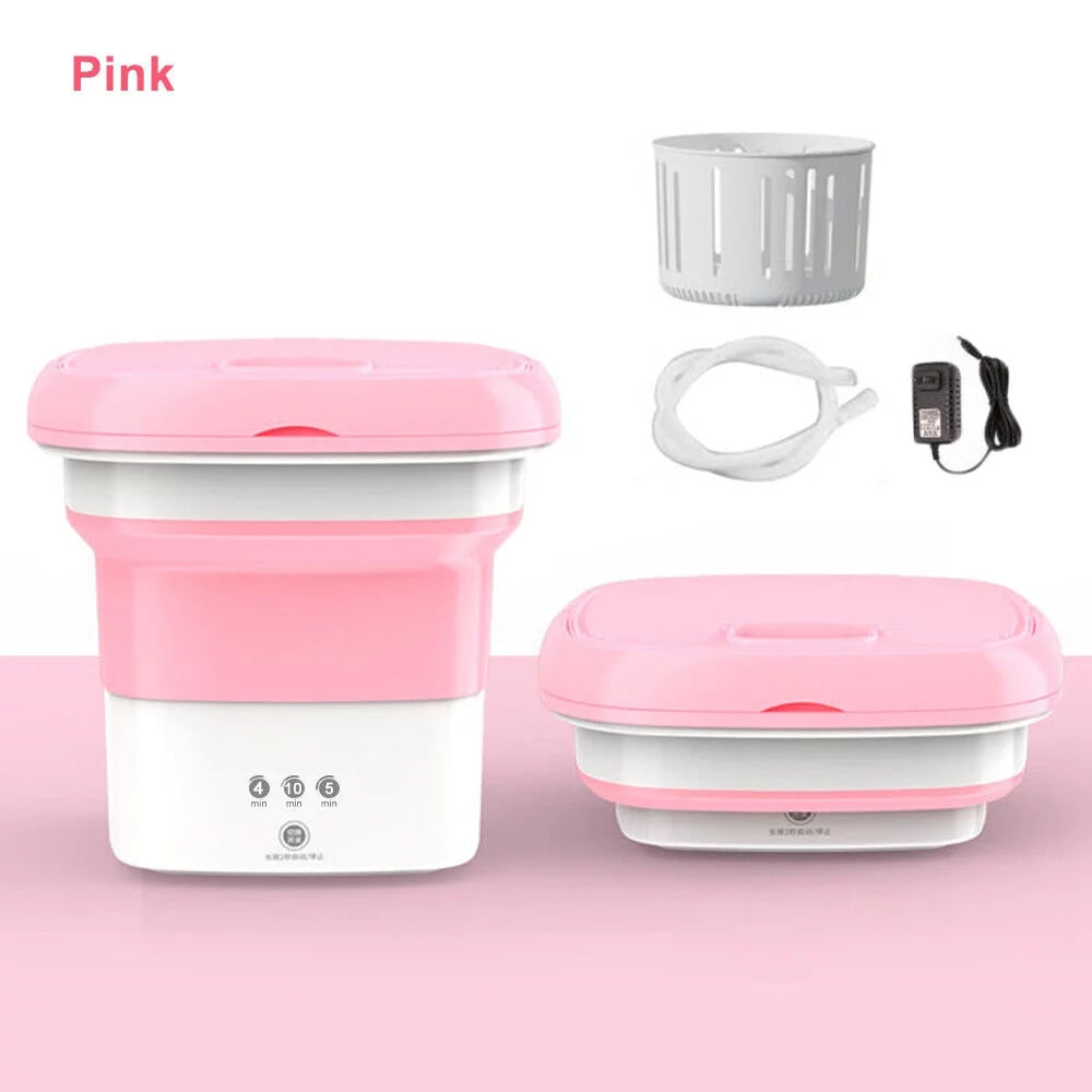 Mini Folding Portable Washing Machine with Dryer Bucket Pink Q7643
