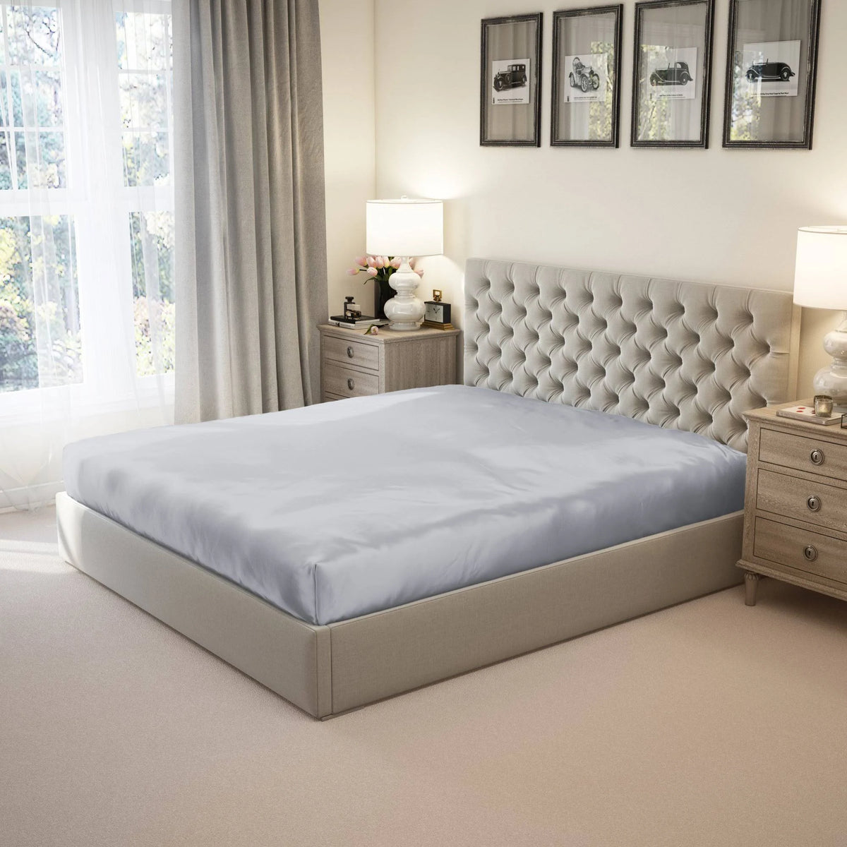 Silver Cal-King Fitted Silk Sheets B16162
