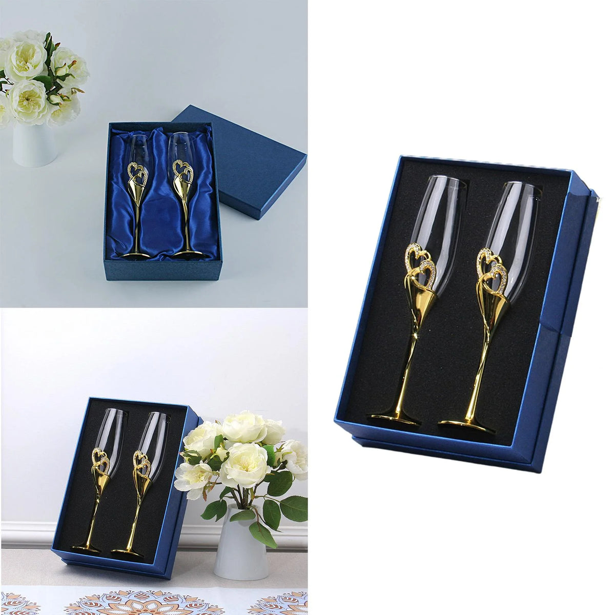 Champagne Flutes Glass Set of 2 Hand Blown Crystal P1068
