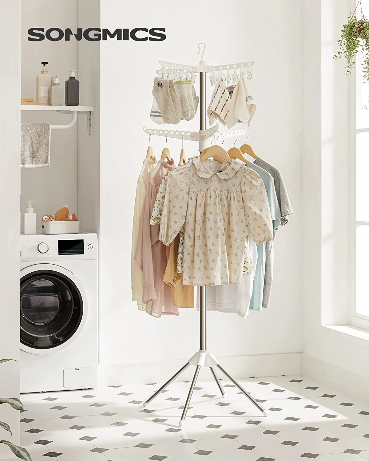 2-Tier Foldable Laundry Drying Rack with 27 Clips Stainless Steel X7634