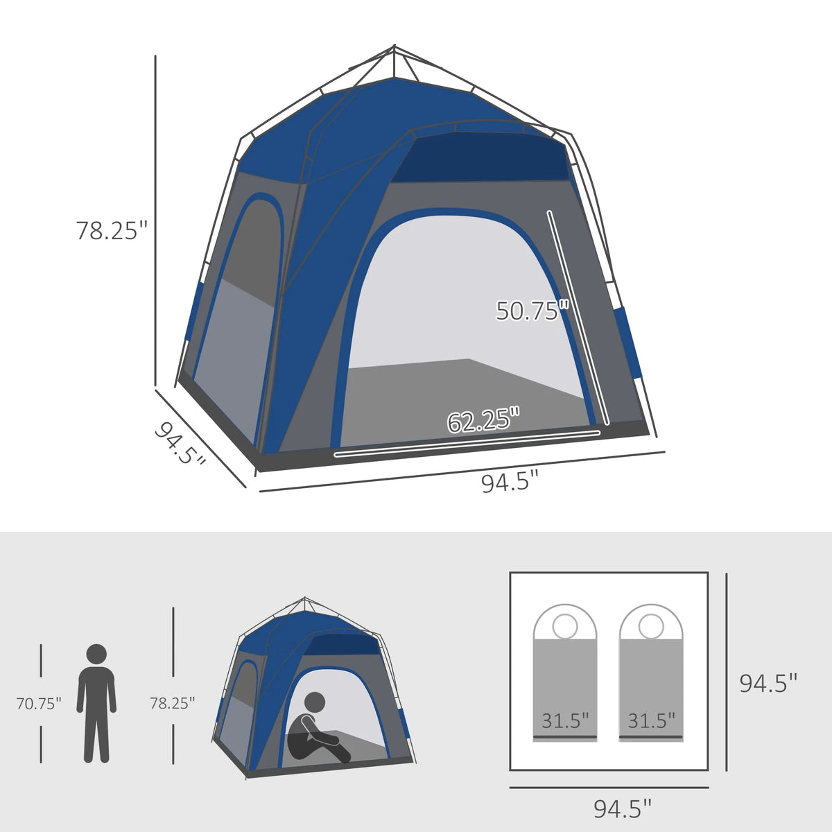 4 Person Pop Up Tent with Windows and Doors B3268