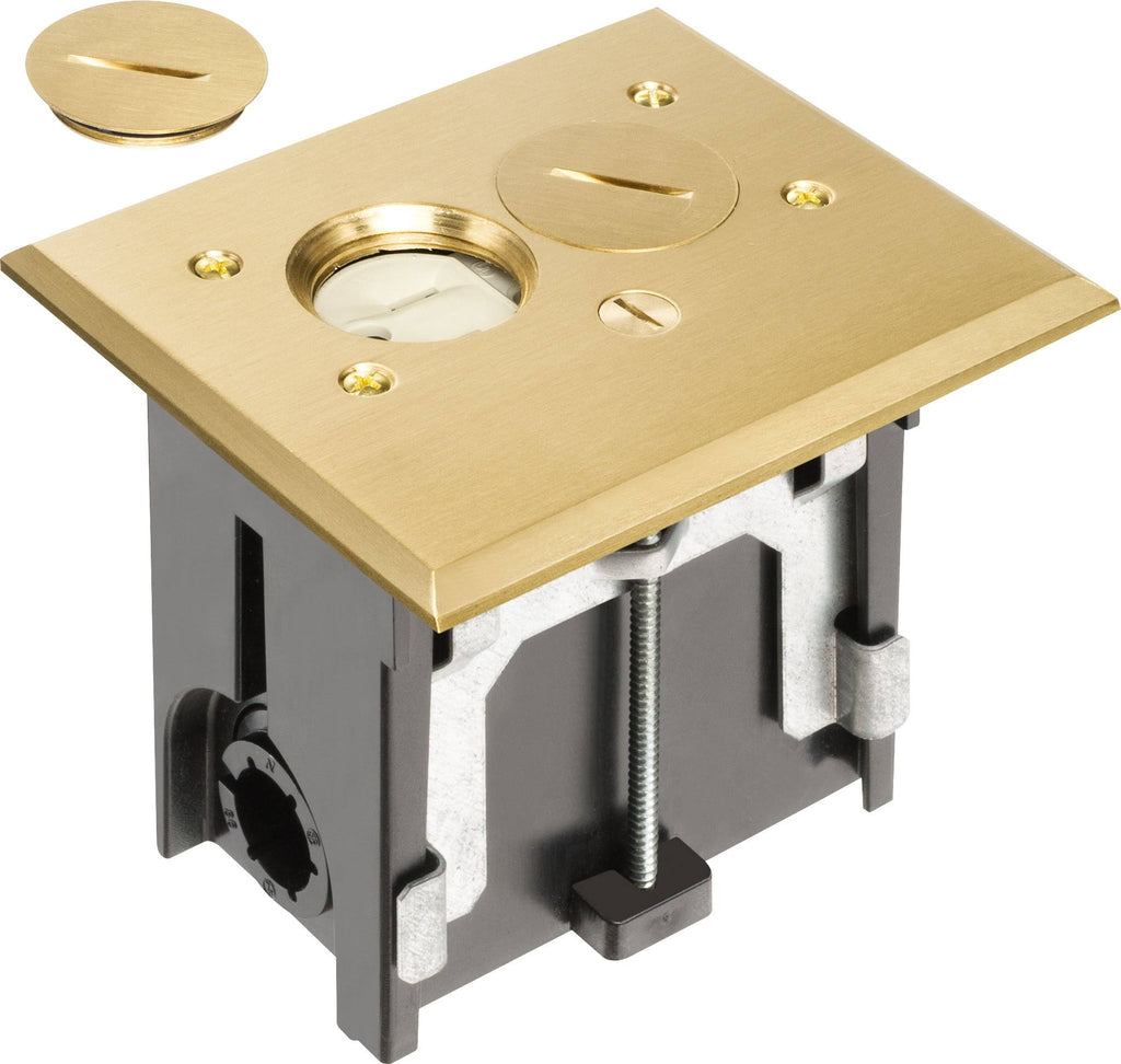 Adjustable Rectangular Floor Outlet Electrical Box Kit with Brass Metal Cover S87660