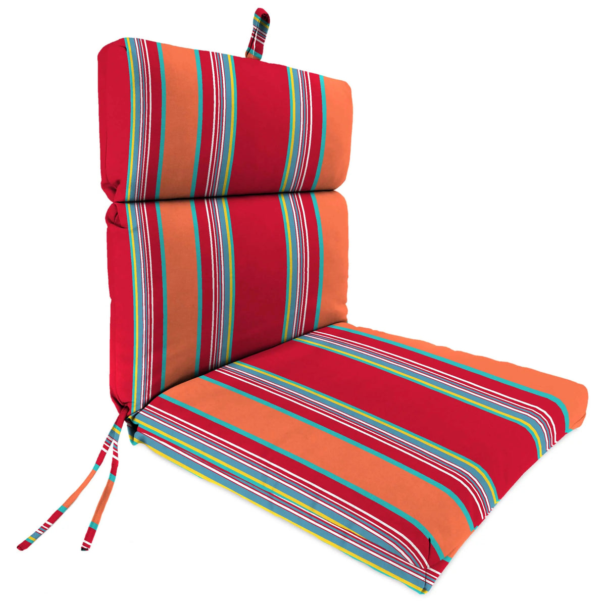 Mulberry Red Stripe Rectangular Outdoor Chair Cushion with Ties V680