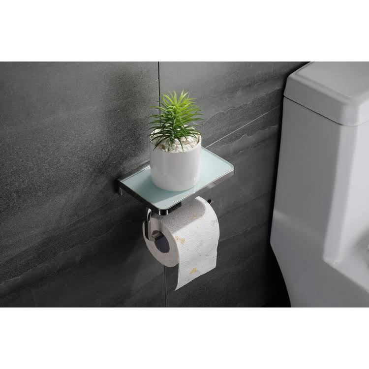 White Glass Shelf with Toilet Paper Holder F32111