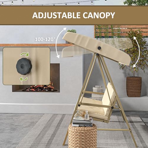 3-Seat Outdoor Porch Swing with Stand and Adjustable Canopy M911830