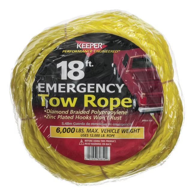 Yellow 18 ft. L 6000 lbs Aluminium Tow Rope Z302821