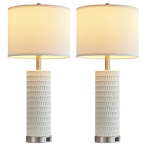 Set of 2 Tall Table Lamps with Dual USB Ports and Touch Control E44896