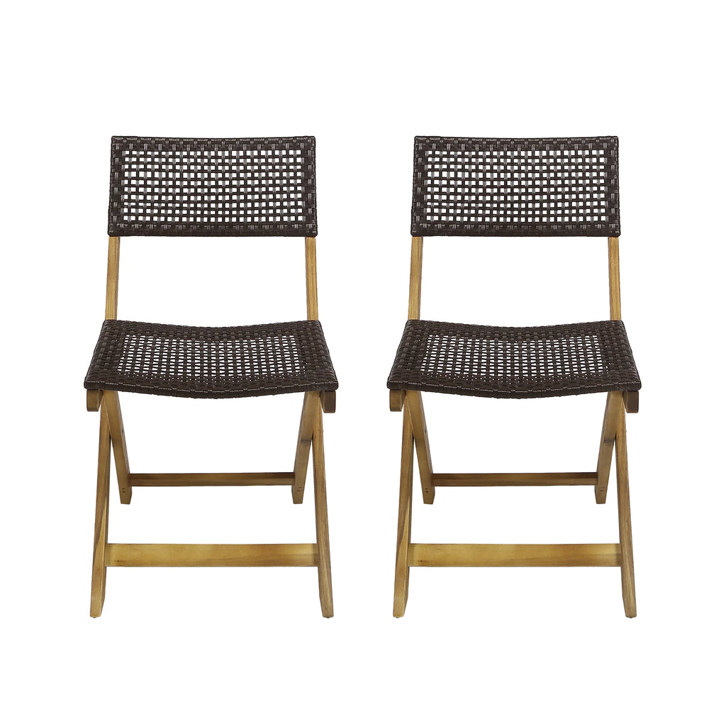 Acacia Wood Foldable Bistro Chairs with Wicker Seating Set of 2 C9923
