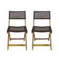 Acacia Wood Foldable Bistro Chairs with Wicker Seating Set of 2 C9923