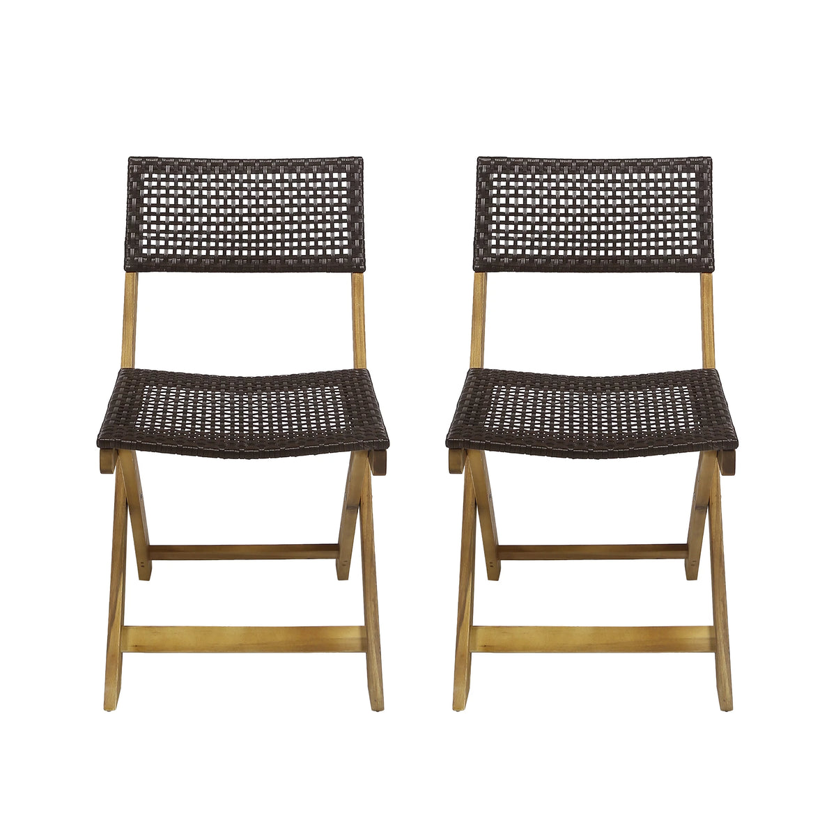 Acacia Wood Foldable Bistro Chairs with Wicker Seating Set of 2 C9923