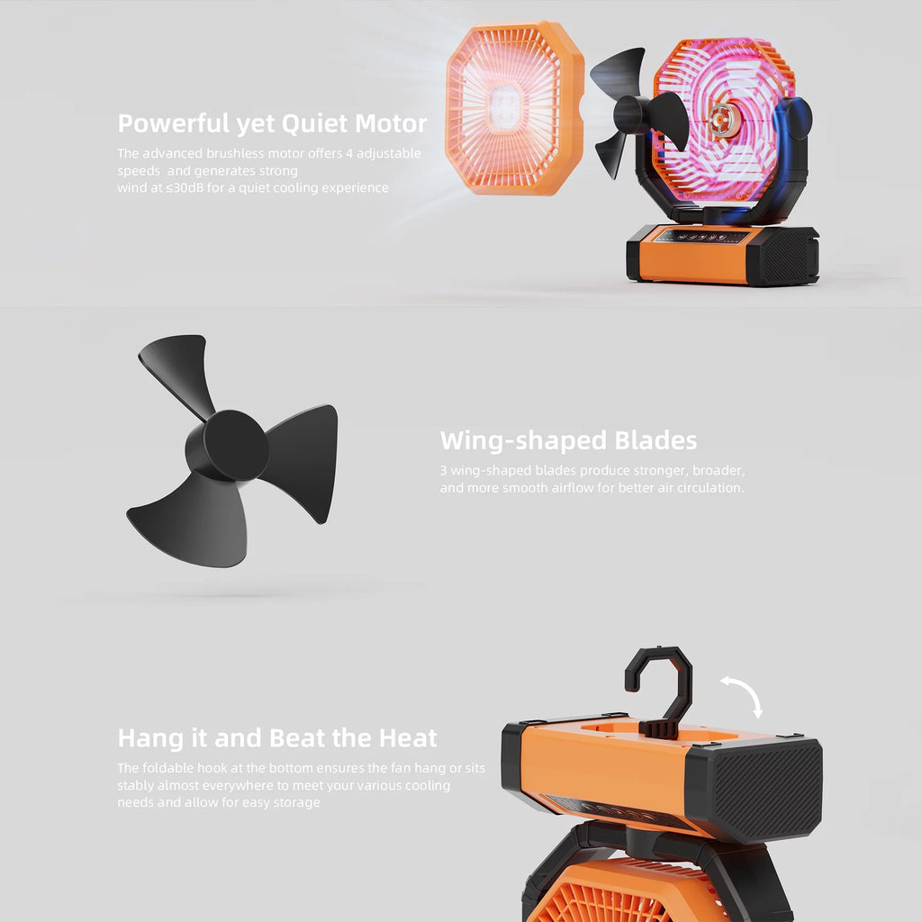 Portable Camping Fan 20000mAh Rechargeable with LED Lantern T294951