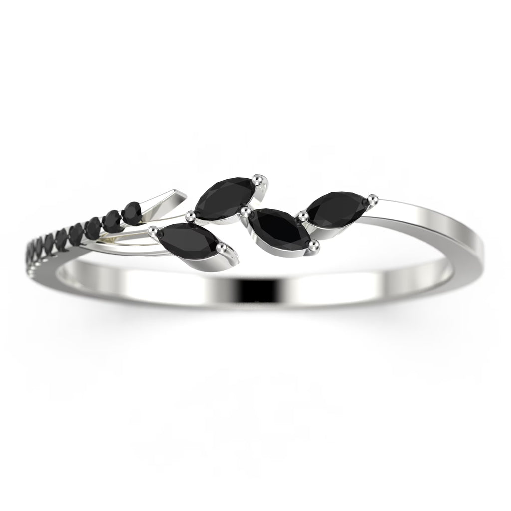 18K White Gold Over Silver Marquise Cut Black Diamond Moissanite Wedding Band C1228