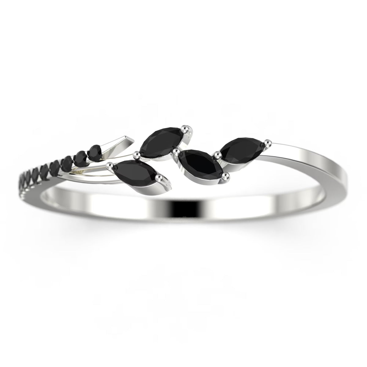 18K White Gold Over Silver Marquise Cut Black Diamond Moissanite Wedding Band C1228