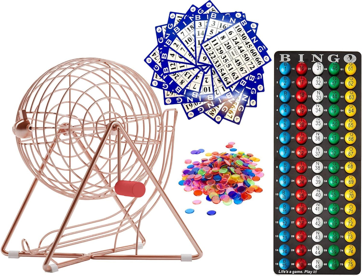 11 Inch Bingo Set with Steel Cage, Balls, Cards and Chips W5187