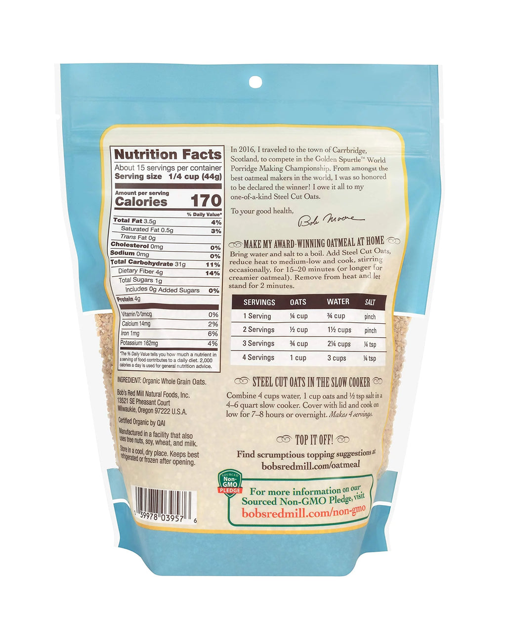 Organic Steel Cut Oats 24 Oz 2 Pk A7178