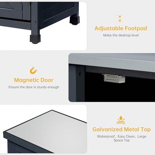 Outdoor Storage Cabinet with Metal Tabletop, 3 Adjustable Shelves M450