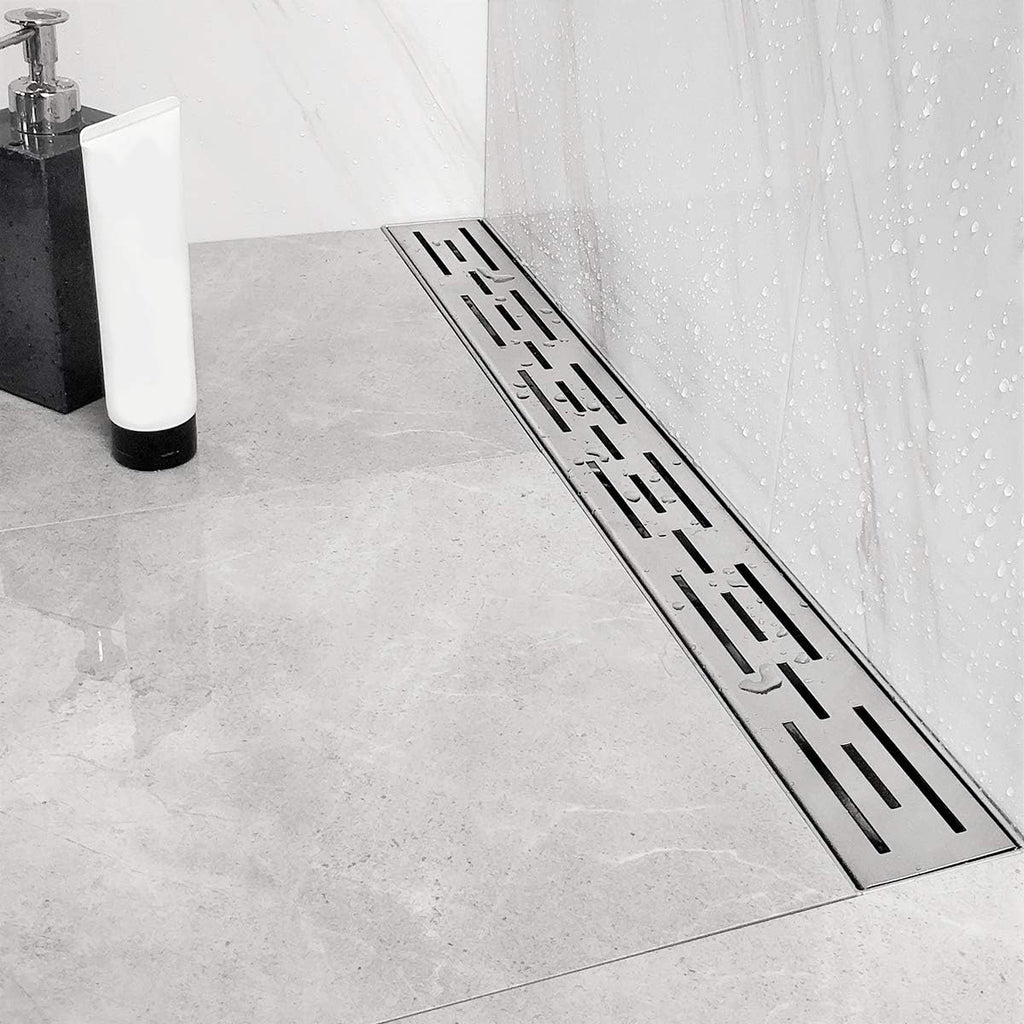 24 in Rectangular Linear Shower Drain with Brickwork Pattern Grate, Brushed 304 Stainless Steel, Black Pack of 2 H48825