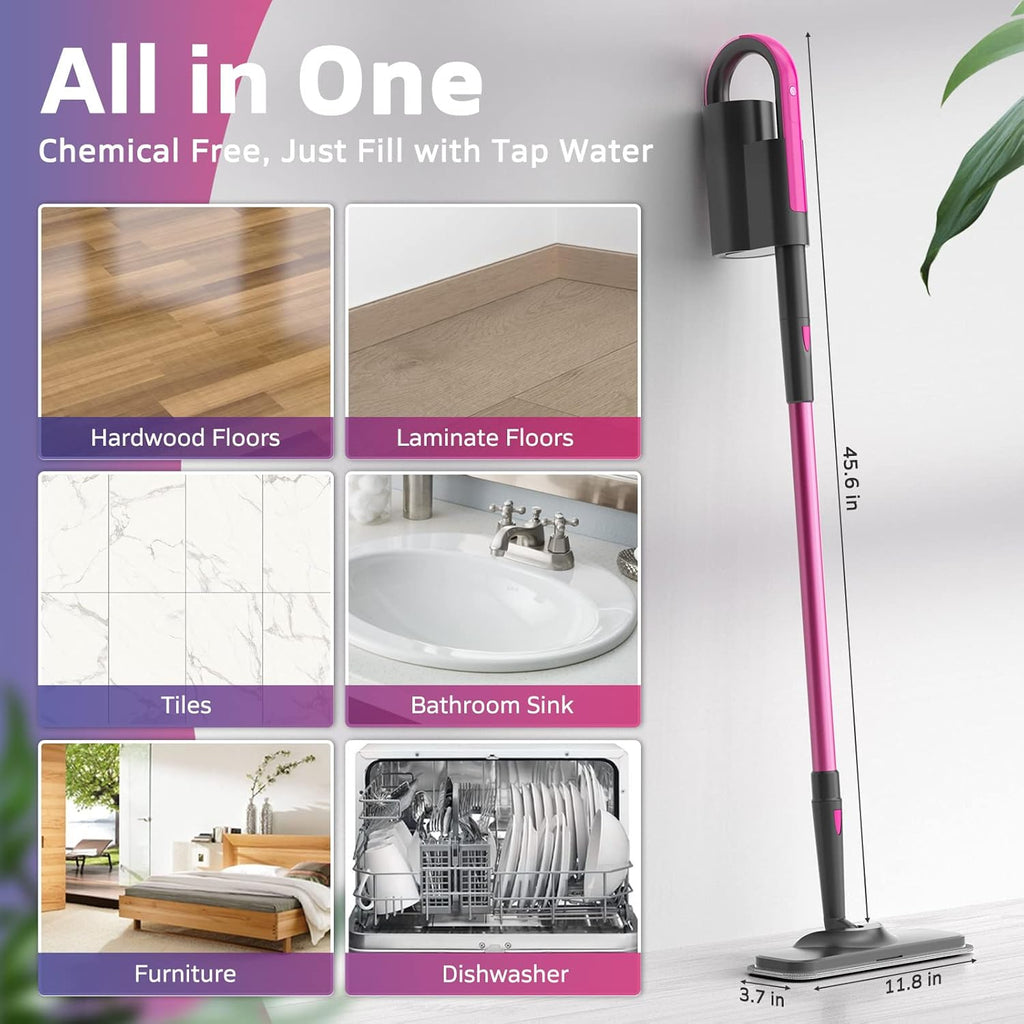 Steam Mop Cleaner with Detachable Handheld Steamer, 7-in-1 Accessories, Washable Microfiber Pads E526003