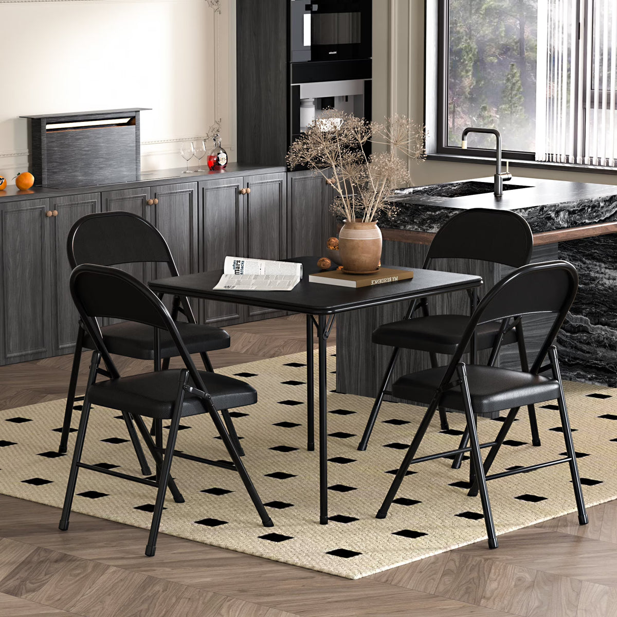 Black 5-Piece Folding Table and Chair Set Y400