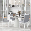 White 5 Piece Round Wood Dining Table Set with 4 Upholstered Chairs J80101