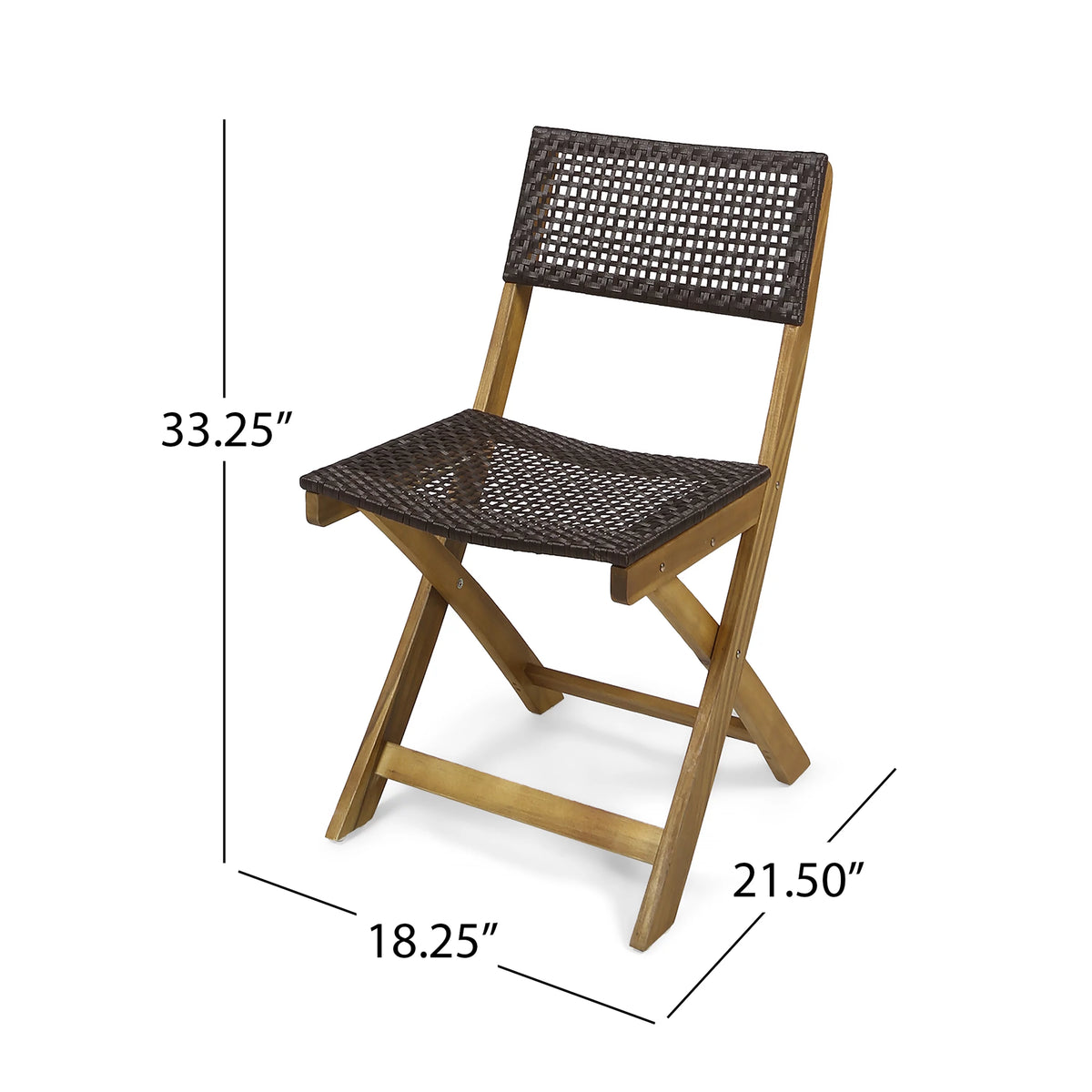 Acacia Wood Foldable Bistro Chairs with Wicker Seating Set of 2 C9923