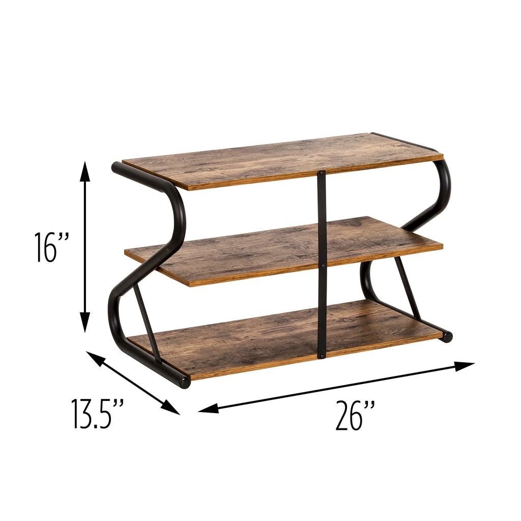 3-Shelf Wooden Shoe Rack with Matte Black Metal B49113