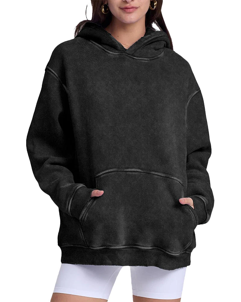 Oversized Acid Wash Hoodie Pullover W170949