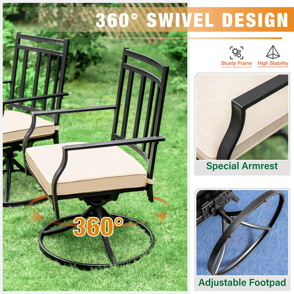 Set of 2 Metal Swivel Outdoor Dining Chairs with Beige Cushions Z660937