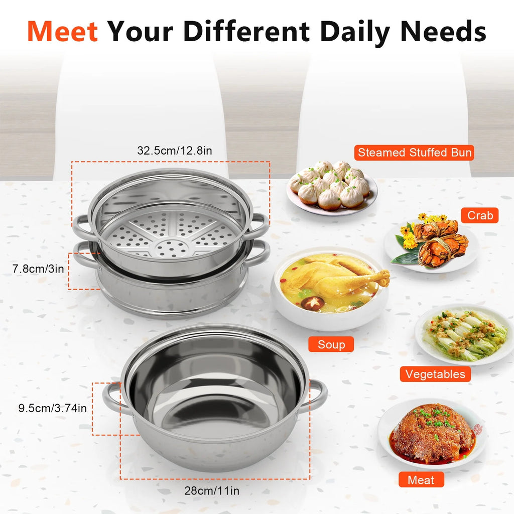3 Tiers Stainless Steel Steaming Pot with Glass Lid Q496755