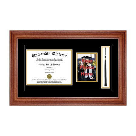 Walnut 2 Single Diploma Frame with 5x7 Photo and Double Matting P680791