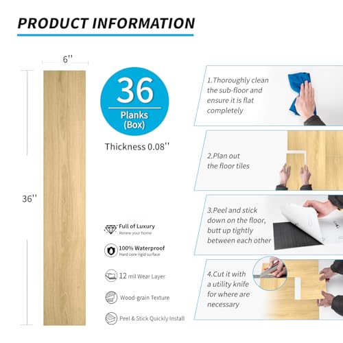 Peel and Stick Vinyl Wood Plank Floor Tile 36-Pack A5459