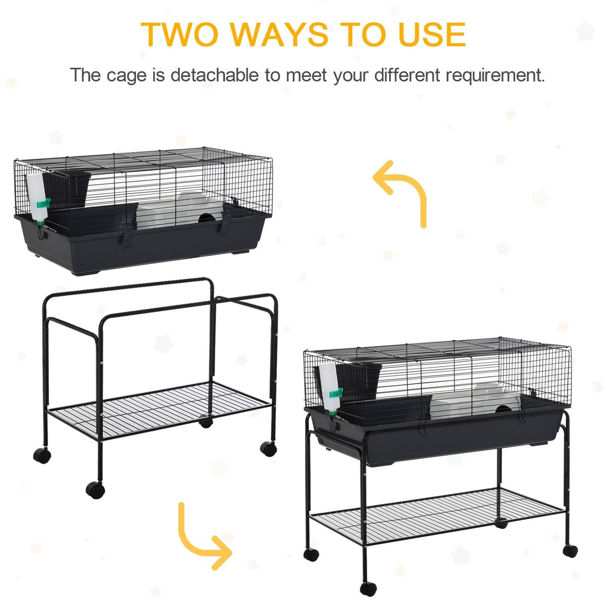 Small Animal Cage Rolling Rabbit Hutch with Detachable Stand B5977