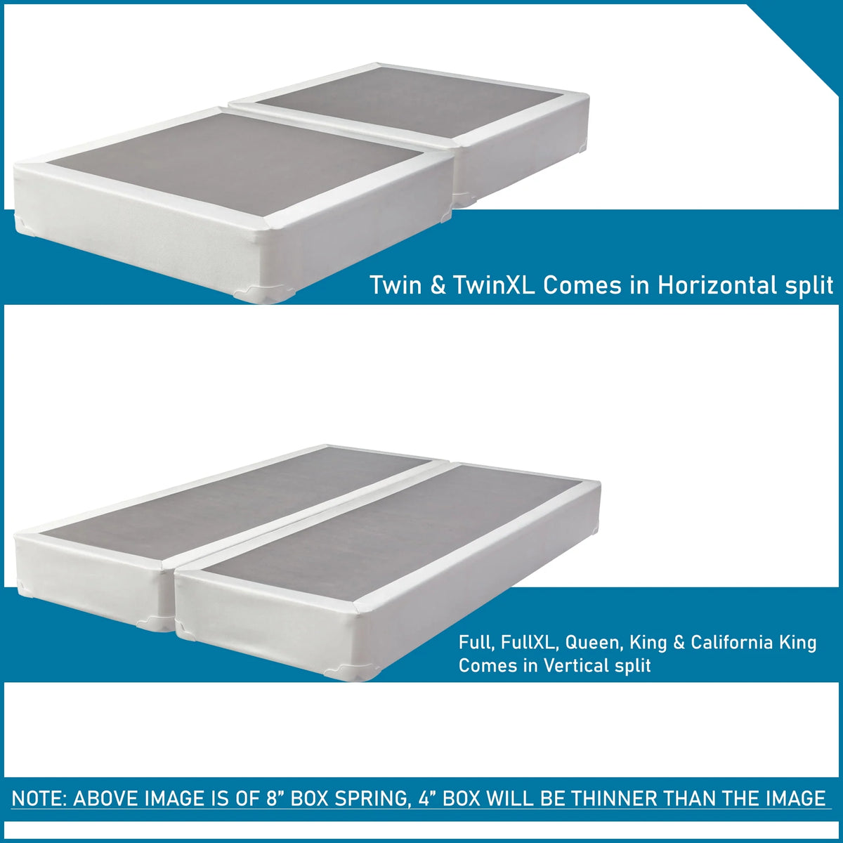 Fully Assembled 4 Split Wood Box Spring, Full, White Q33838