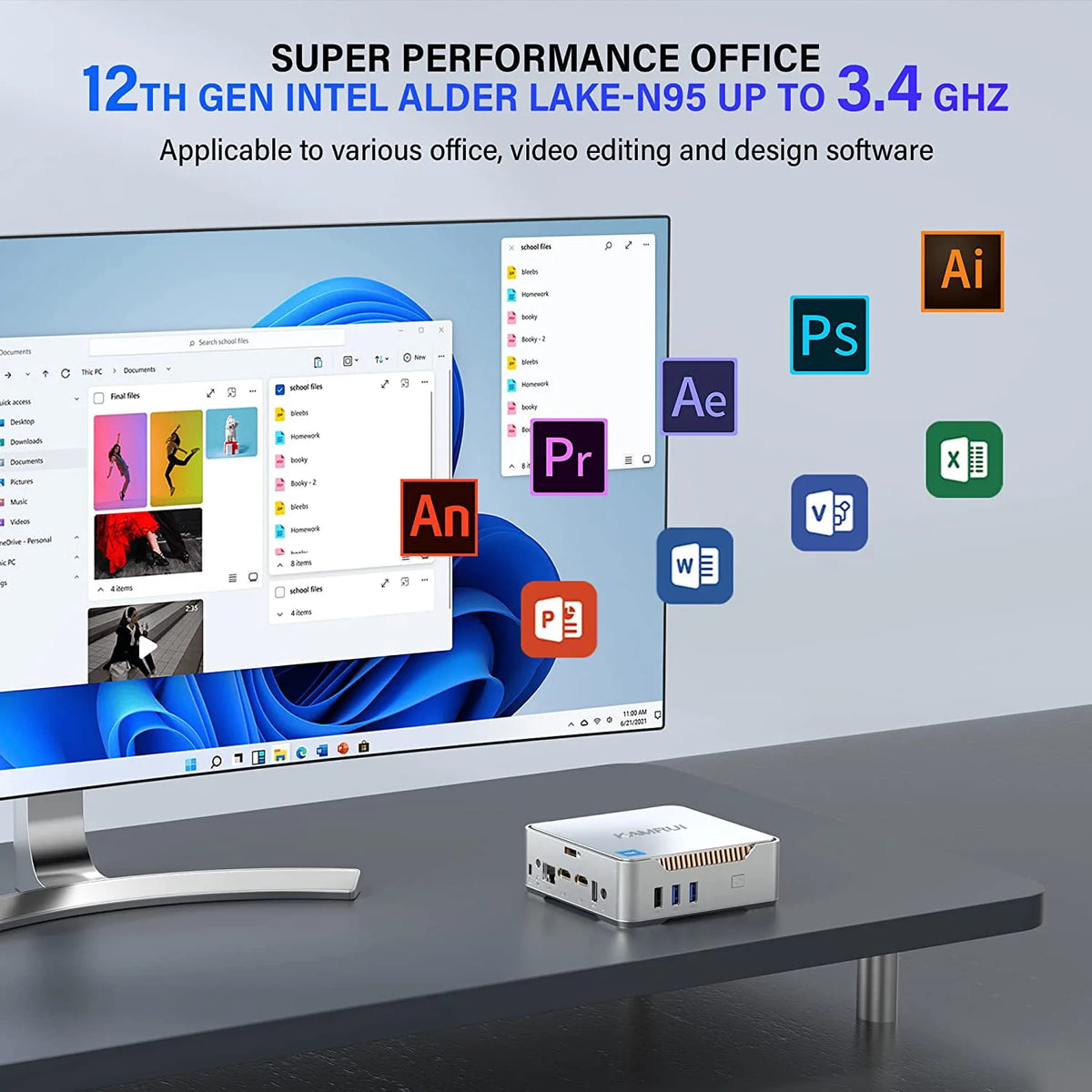Mini PC N95 CPU 16GB 512GB Windows 11 pro 4K UHD J45132
