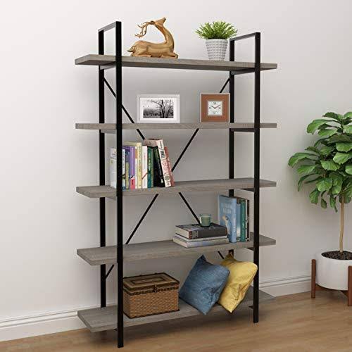 3-Tier Gray Oak Metal and Wood Bookshelf E1446